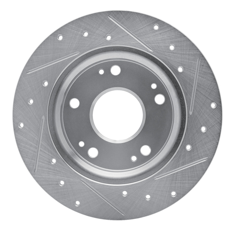 Honda CR-Z Brake Rotor (1) - Rear Left - R1 Concepts - Drilled & Slotted - Silver - `11-`15